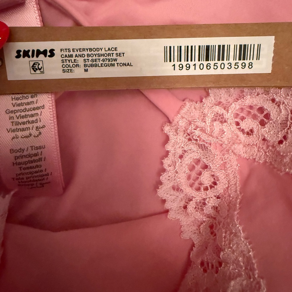 SKIMS Fits Everybody Pink Lace Trim Cami and Boyshort Set SOLD OUT SET - Picture 2 of 2
